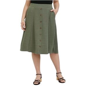 Torrid Plus Agave Green Textured Button A-Line Midi Skirt Size 0 (12)